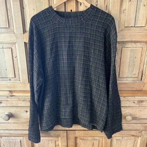 Jhane Barnes XL Japanese Woven Fabric Black Multicolor Longsleeve Top‎ - Picture 1 of 15